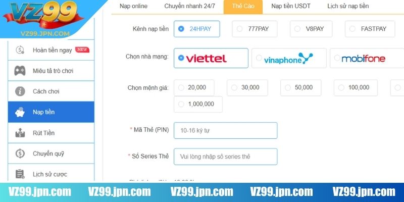 Nạp Rút Tiền VZ99 2 Tìm hiểu về phương thức giao dịch qua thẻ cào